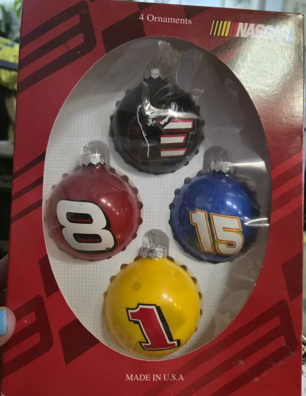 Vintage NASCAR Rauch Glass Ornaments Dale Earnhardt Sr Jr Waltrip #1 Set